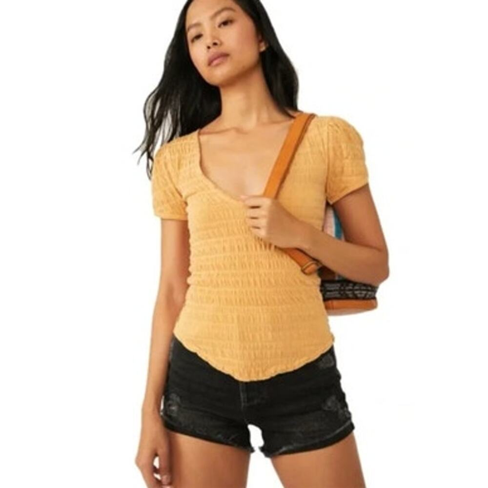 NWT Womens Free People Mustard Sugar Cube Tee Size XS